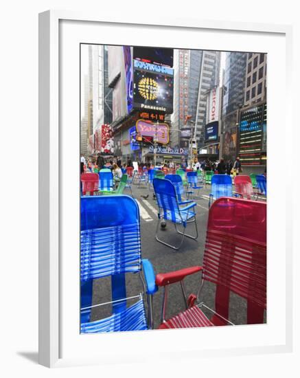 Garden Chairs in the Road for the Public to Sit in the Pedestrian Zone of Times Square, Manhattan-Amanda Hall-Framed Photographic Print