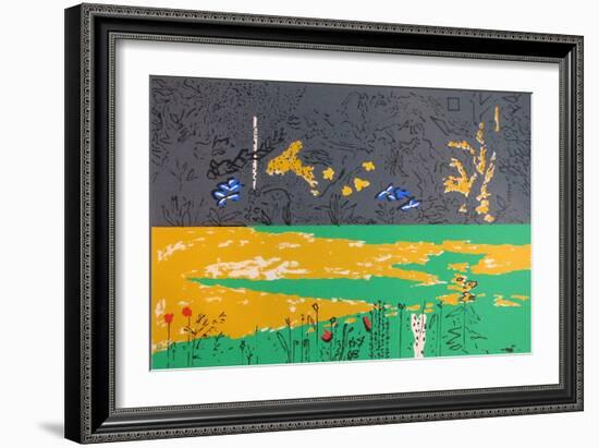 Garden, Dark Border with Blue Lillies-David Alan Redpath Michie-Framed Giclee Print