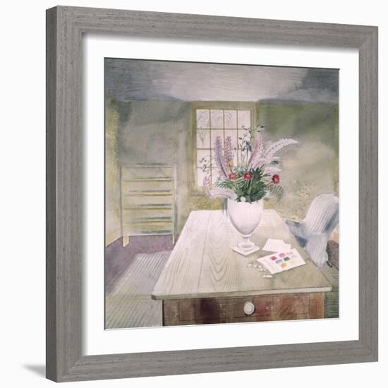 Garden Flowers on a Cottage Table-Eric Ravilious-Framed Giclee Print