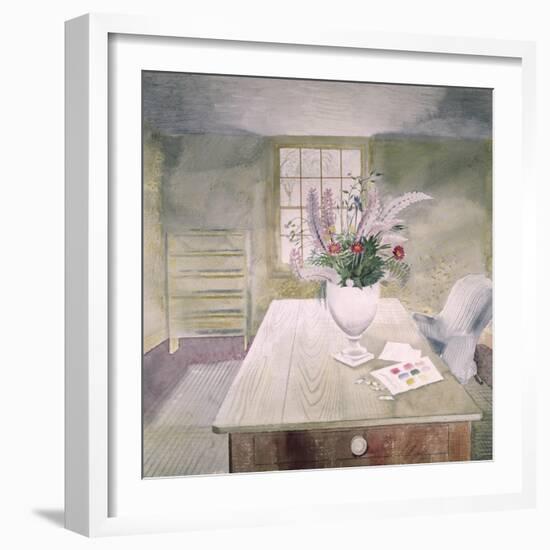 Garden Flowers on a Cottage Table-Eric Ravilious-Framed Giclee Print