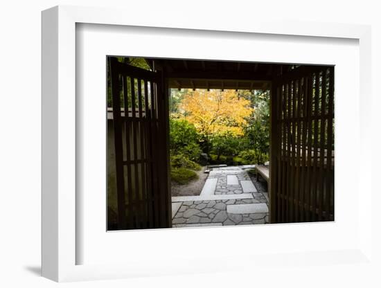 Garden gate, Japanese garden, Portland, Oregon, USA-Panoramic Images-Framed Photographic Print