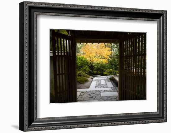 Garden gate, Japanese garden, Portland, Oregon, USA-Panoramic Images-Framed Photographic Print