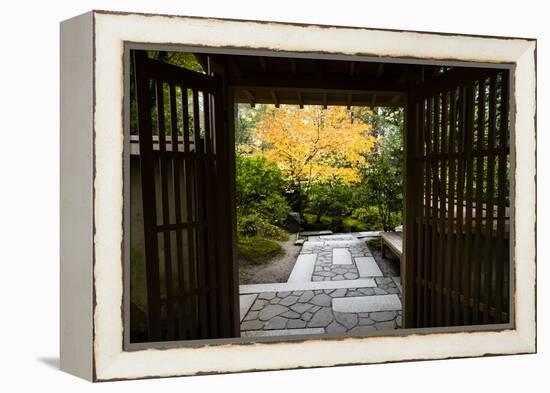 Garden gate, Japanese garden, Portland, Oregon, USA-Panoramic Images-Framed Premier Image Canvas