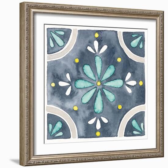 Garden Getaway Tile I Blue-Laura Marshall-Framed Art Print