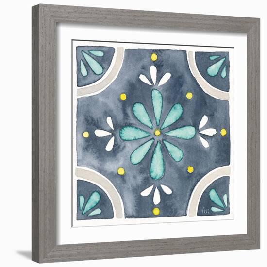 Garden Getaway Tile I Blue-Laura Marshall-Framed Art Print