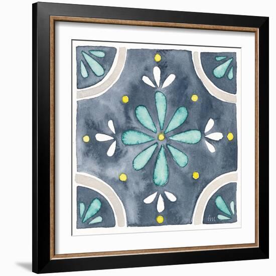 Garden Getaway Tile I Blue-Laura Marshall-Framed Art Print