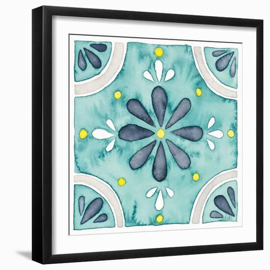 Garden Getaway Tile I Teal-Laura Marshall-Framed Art Print