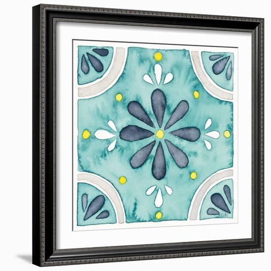 Garden Getaway Tile I Teal-Laura Marshall-Framed Art Print