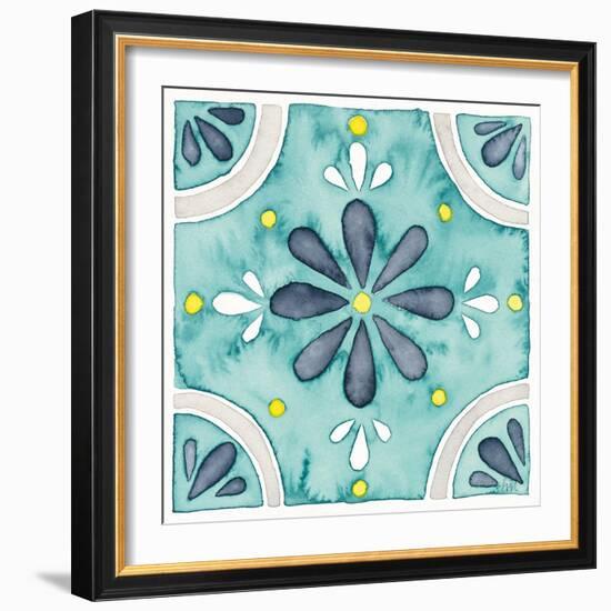 Garden Getaway Tile I Teal-Laura Marshall-Framed Art Print