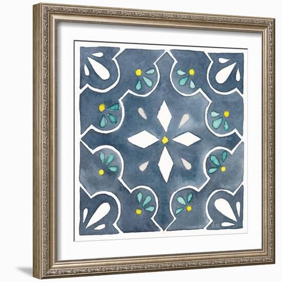 Garden Getaway Tile II Blue-Laura Marshall-Framed Art Print