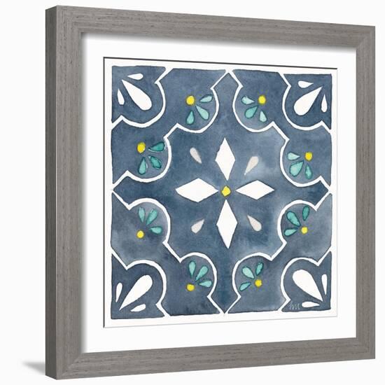 Garden Getaway Tile II Blue-Laura Marshall-Framed Art Print