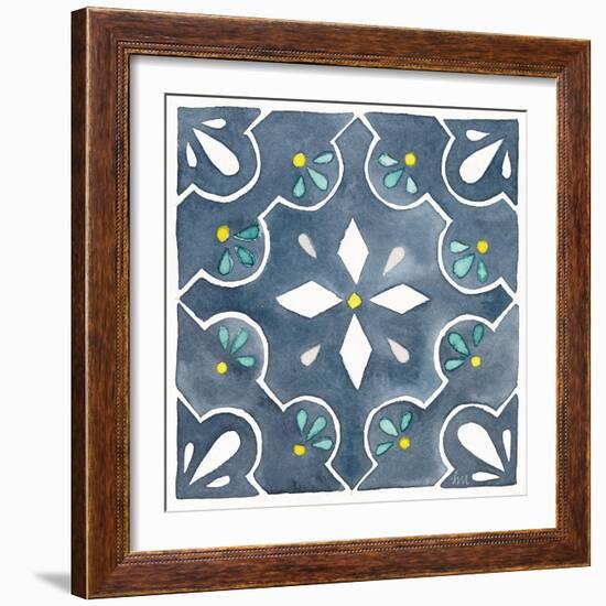 Garden Getaway Tile II Blue-Laura Marshall-Framed Art Print