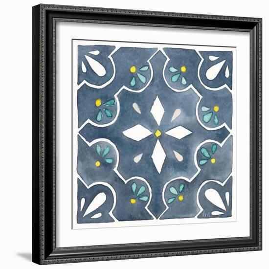 Garden Getaway Tile II Blue-Laura Marshall-Framed Art Print