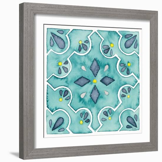 Garden Getaway Tile II Teal-Laura Marshall-Framed Art Print