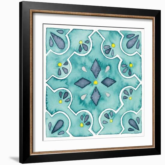 Garden Getaway Tile II Teal-Laura Marshall-Framed Art Print