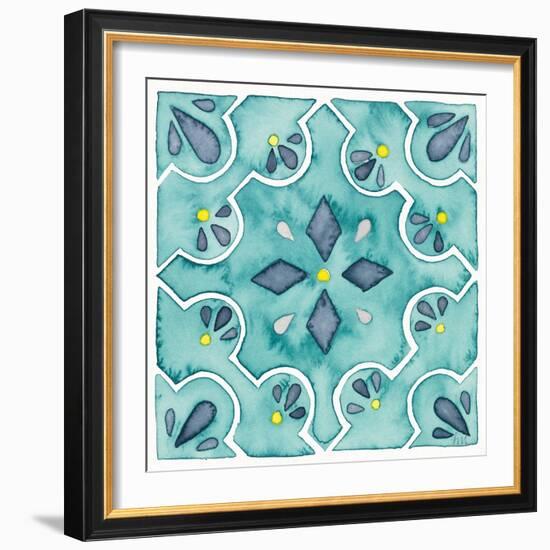 Garden Getaway Tile II Teal-Laura Marshall-Framed Art Print