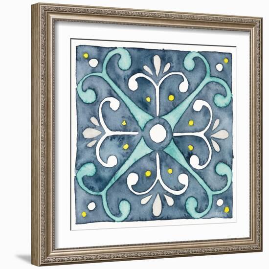 Garden Getaway Tile III Blue-Laura Marshall-Framed Art Print