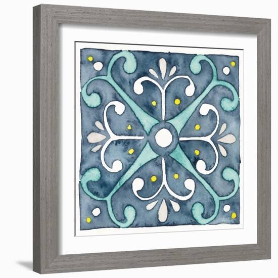 Garden Getaway Tile III Blue-Laura Marshall-Framed Art Print