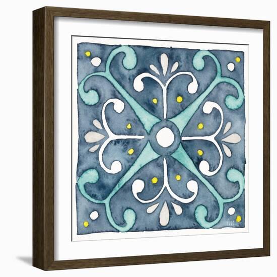 Garden Getaway Tile III Blue-Laura Marshall-Framed Art Print