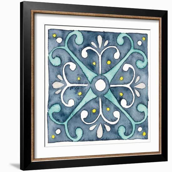 Garden Getaway Tile III Blue-Laura Marshall-Framed Art Print