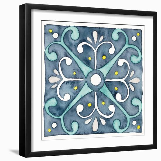 Garden Getaway Tile III Blue-Laura Marshall-Framed Art Print