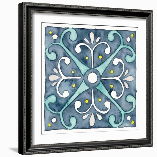Garden Getaway Tile III Blue-Laura Marshall-Framed Art Print
