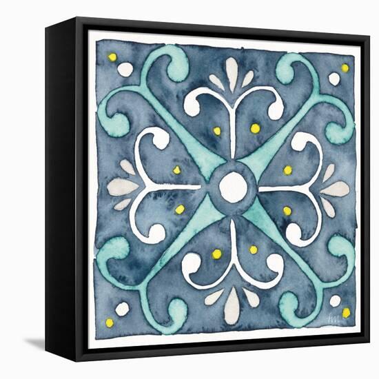 Garden Getaway Tile III Blue-Laura Marshall-Framed Stretched Canvas