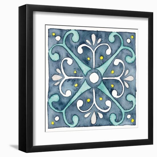 Garden Getaway Tile III Blue-Laura Marshall-Framed Art Print