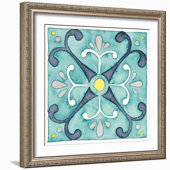 Garden Getaway Tile III Teal-Laura Marshall-Framed Art Print