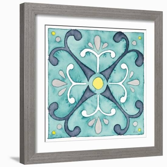 Garden Getaway Tile III Teal-Laura Marshall-Framed Art Print