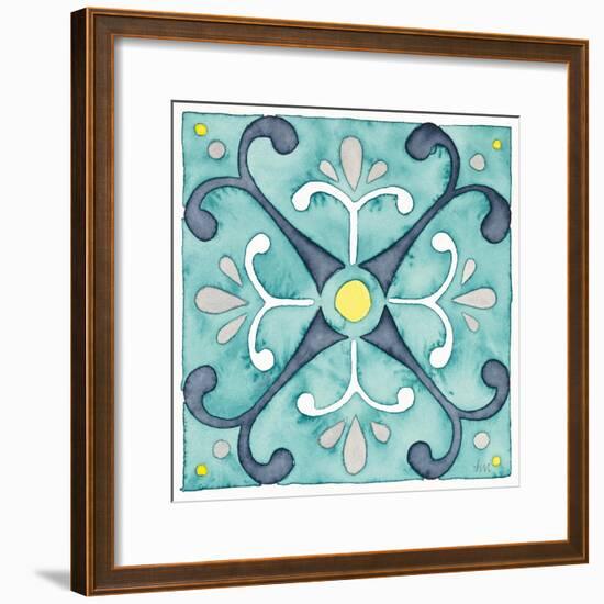 Garden Getaway Tile III Teal-Laura Marshall-Framed Art Print