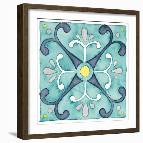 Garden Getaway Tile III Teal-Laura Marshall-Framed Art Print