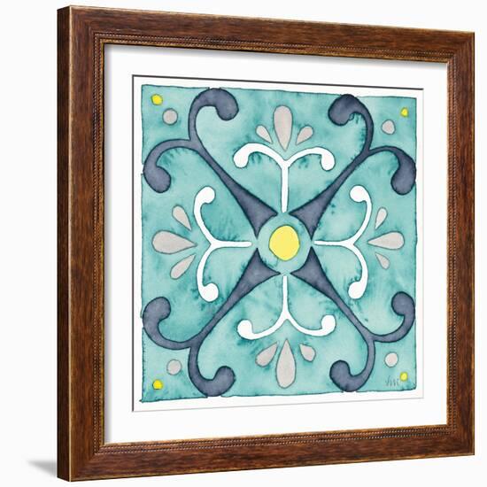 Garden Getaway Tile III Teal-Laura Marshall-Framed Art Print