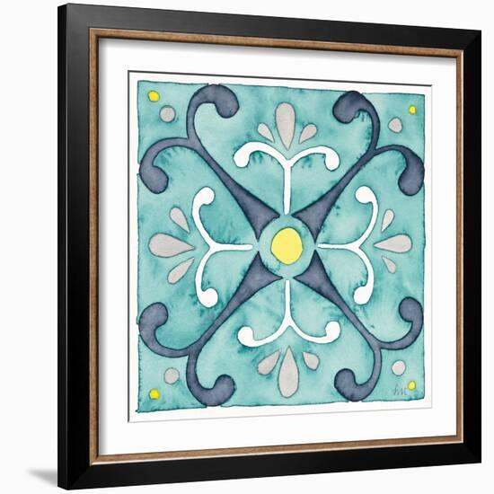 Garden Getaway Tile III Teal-Laura Marshall-Framed Art Print