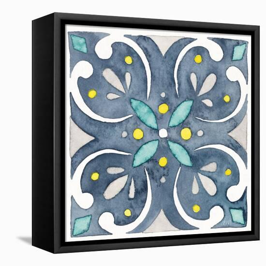 Garden Getaway Tile IV Blue-Laura Marshall-Framed Stretched Canvas