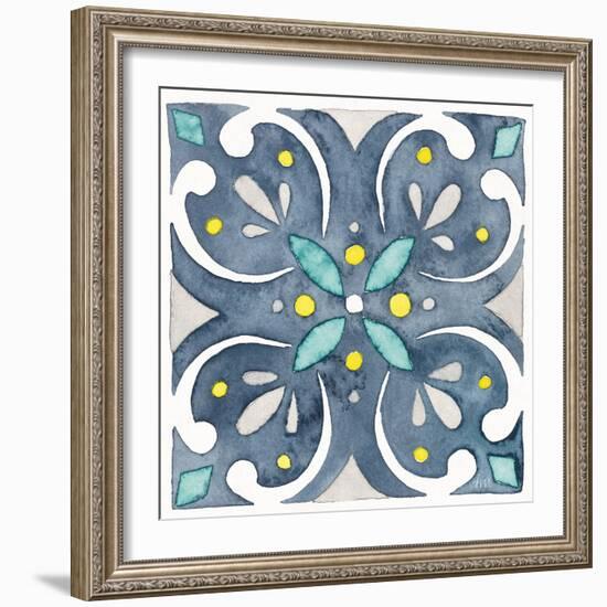 Garden Getaway Tile IV Blue-Laura Marshall-Framed Art Print