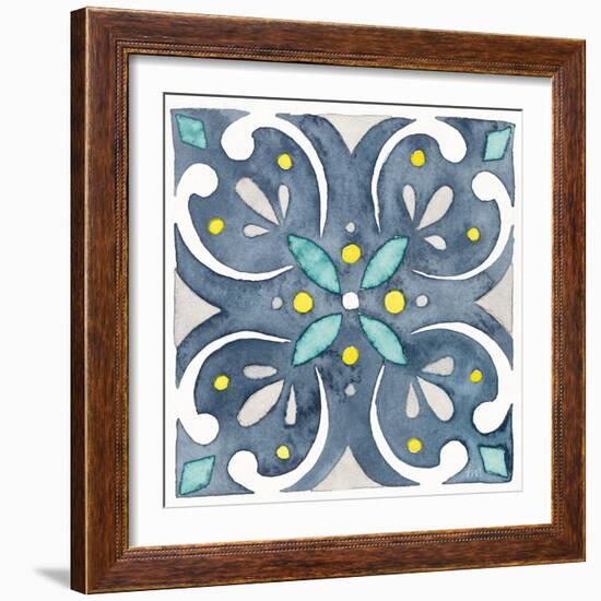 Garden Getaway Tile IV Blue-Laura Marshall-Framed Art Print