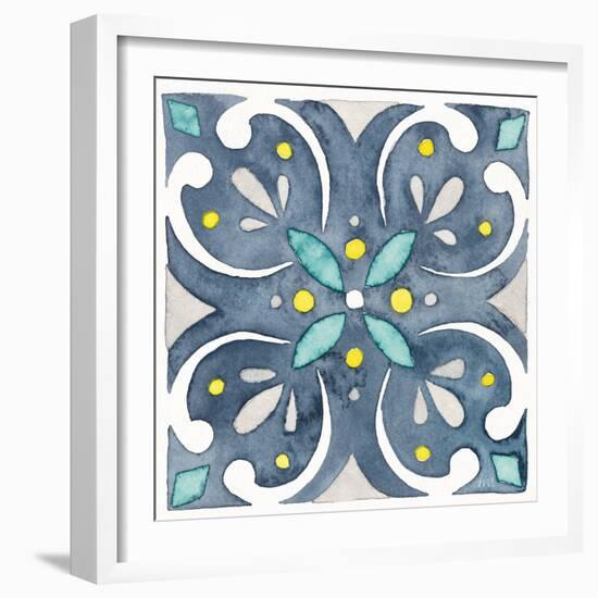 Garden Getaway Tile IV Blue-Laura Marshall-Framed Art Print