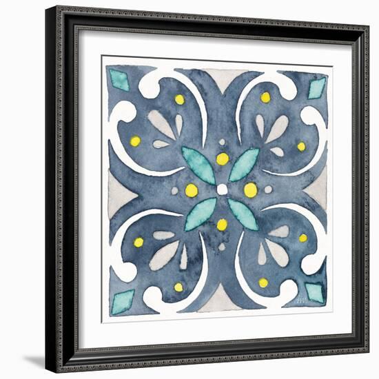 Garden Getaway Tile IV Blue-Laura Marshall-Framed Art Print