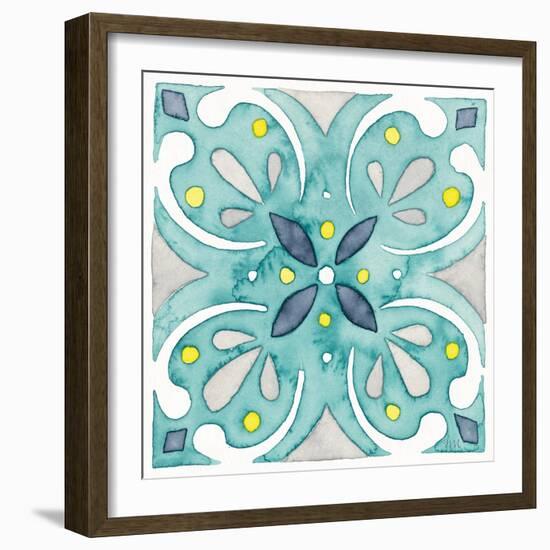 Garden Getaway Tile IV Teal-Laura Marshall-Framed Art Print