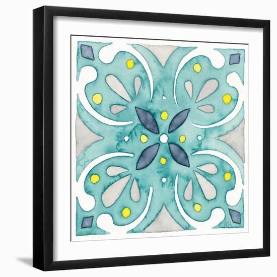 Garden Getaway Tile IV Teal-Laura Marshall-Framed Art Print