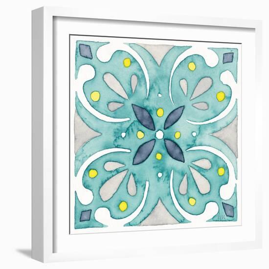 Garden Getaway Tile IV Teal-Laura Marshall-Framed Art Print