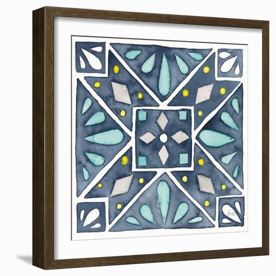 Garden Getaway Tile IX Blue-Laura Marshall-Framed Art Print