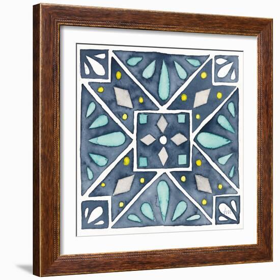 Garden Getaway Tile IX Blue-Laura Marshall-Framed Art Print