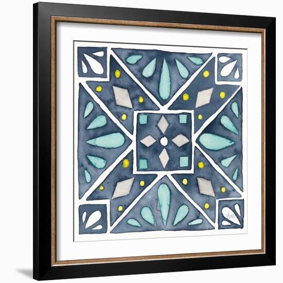 Garden Getaway Tile IX Blue-Laura Marshall-Framed Art Print