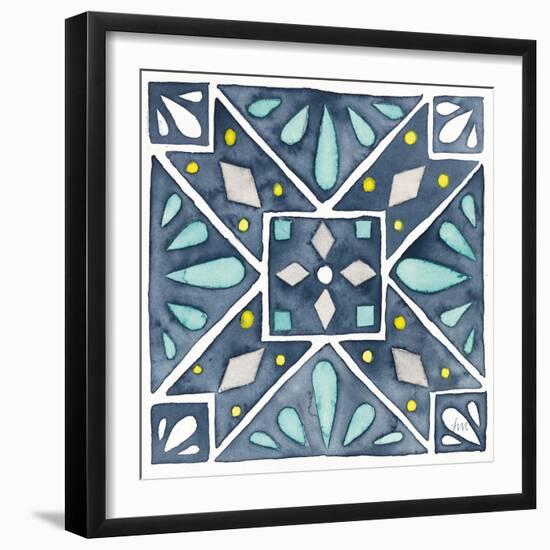 Garden Getaway Tile IX Blue-Laura Marshall-Framed Art Print