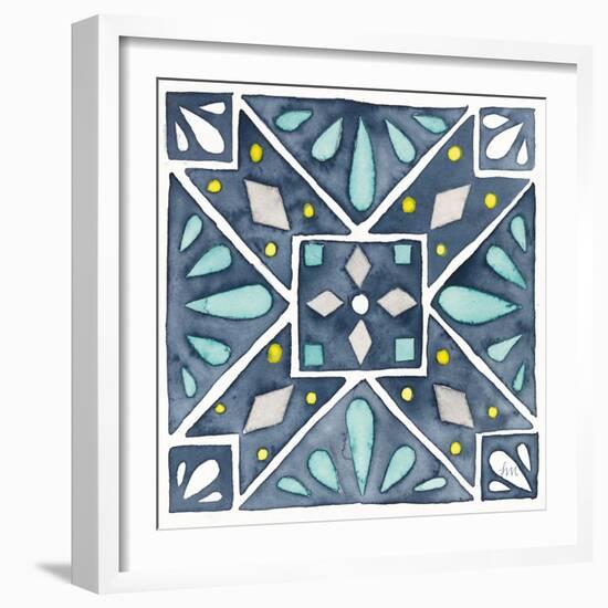 Garden Getaway Tile IX Blue-Laura Marshall-Framed Art Print