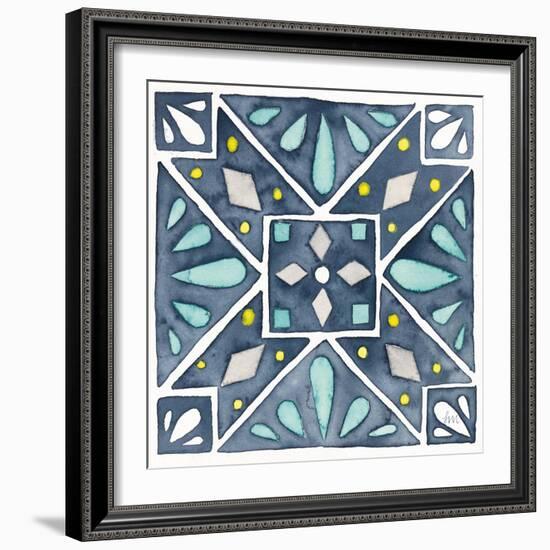 Garden Getaway Tile IX Blue-Laura Marshall-Framed Art Print