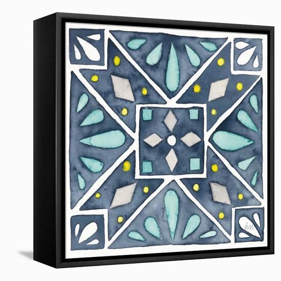 Garden Getaway Tile IX Blue-Laura Marshall-Framed Stretched Canvas