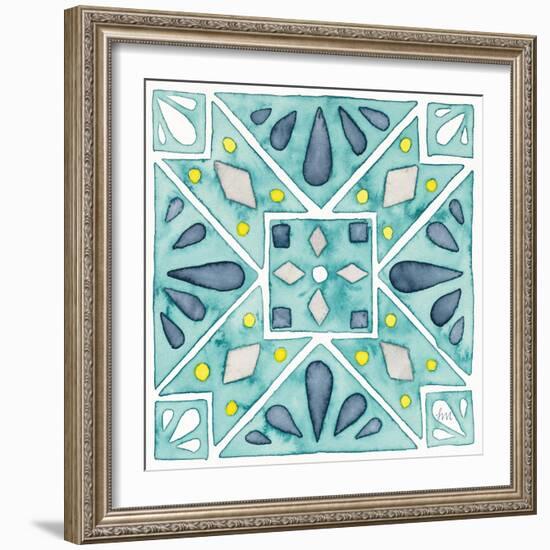 Garden Getaway Tile IX Teal-Laura Marshall-Framed Art Print